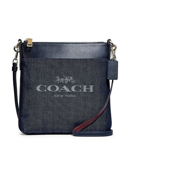 Coach Bags Coach Kitt Jacquard Denim Leather Crossbody Blue Knit